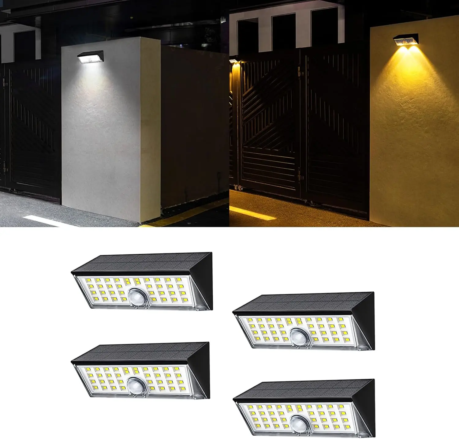 

Солнечные фонари для улицы, IP65, водонепроницаемые, 450 лм, с датчиком движения, холодный/теплый белый (6500K/3000K), 4 шт.