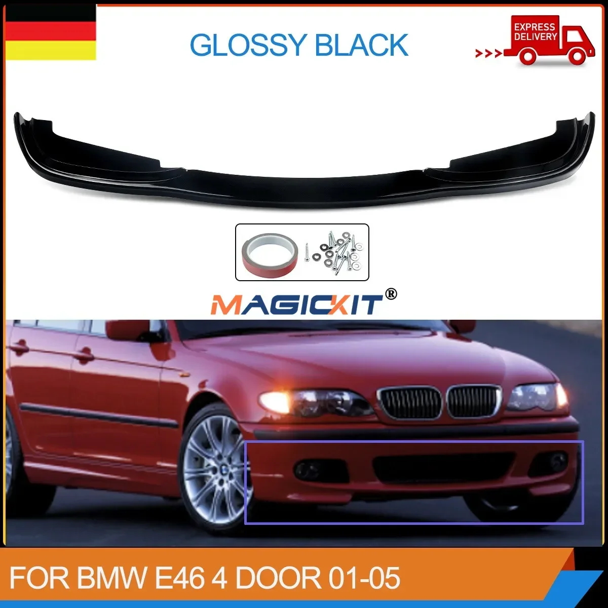 

MagicKit Gloss Black Front Lip Spoiler For BMW E46 Sedan 325xi 330xi M Sport 1999-2006