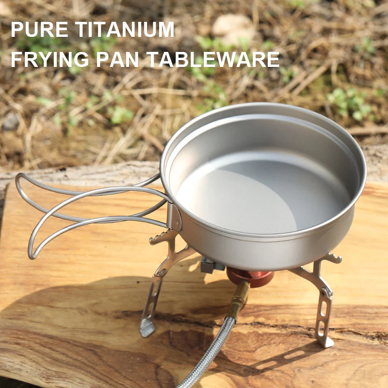 Pure Titanium Frying Pan Tableware, Detachable Folding Handle, Portable Lightweight Camping Cookware For Outdoor Camping,A1360