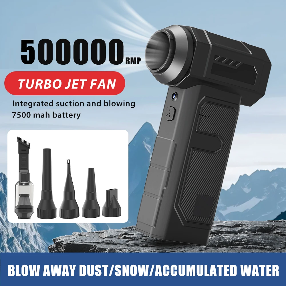 500000RPM 강력한 블로워 40mm 터보 제트 팬 휴대용 차량 청소 팬 LED 라이트 무선 압축 공기 청소기