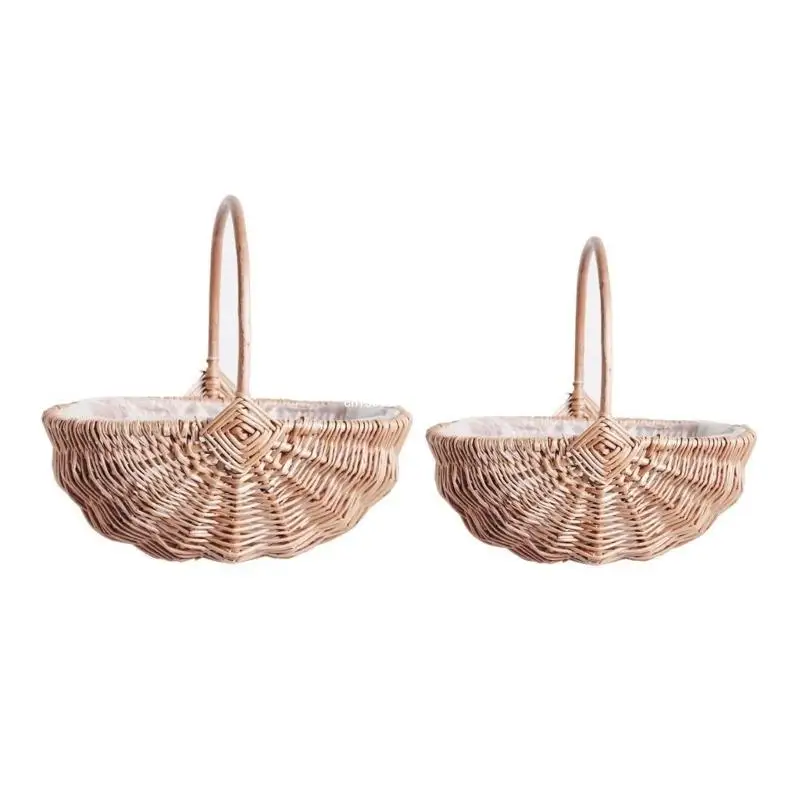 

Handwoven Flower Basket with Handle Portable Container Household Supplies