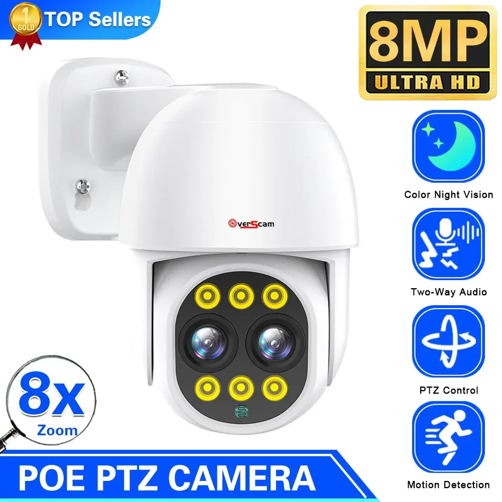 

4K 8MP PTZ камера POE 8X Zoom Security Outdoor Color Night Vision Smart AI P2P Pan Tilt с обнаружением движения двухстороннее аудио Cccam