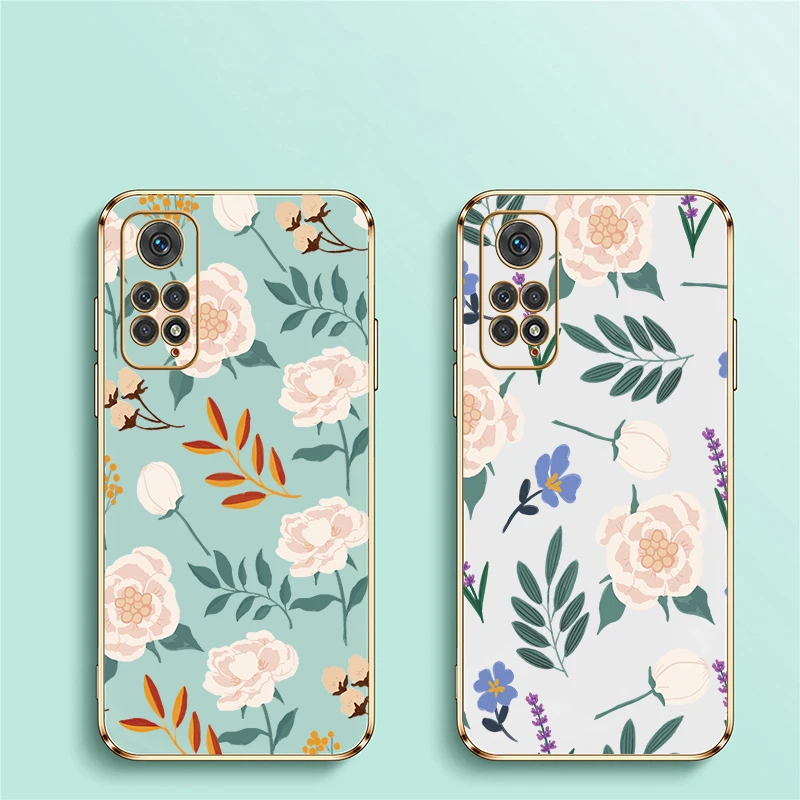 Custodia per telefono in silicone antiurto per Xiaomi Redmi Note 11 4G 11S 10 Lite 8 9 Pro Max 9S 10S 11E 11T 10T Cover con foglie di fiori