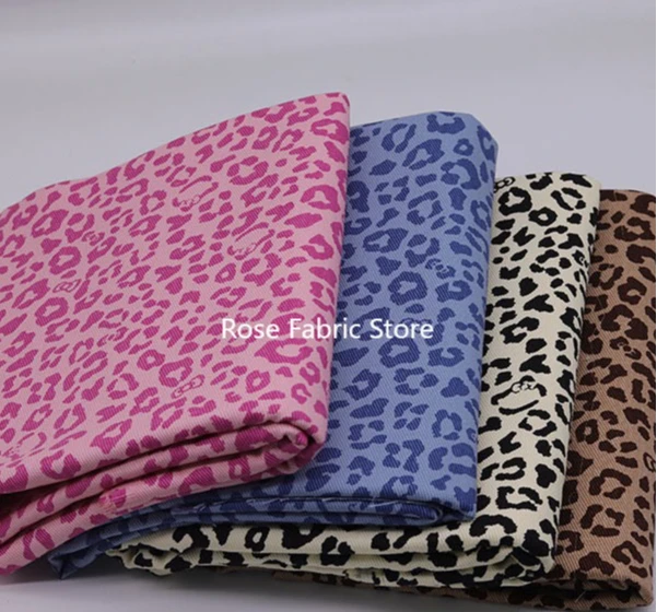 1 meter classic leopard print jacquard washed denim fabric for denim jackets, girls' dress, jeans, bags, and DIY sewing fabric.