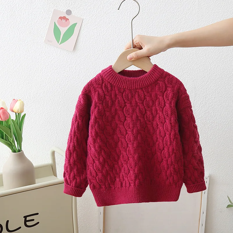 Candy Color Baby Sweaters Clothes Autumn Casual Long Sleeve Cable-Knit Little Kids Girls Leisure Knitwear O-neck Jumpers HY01021