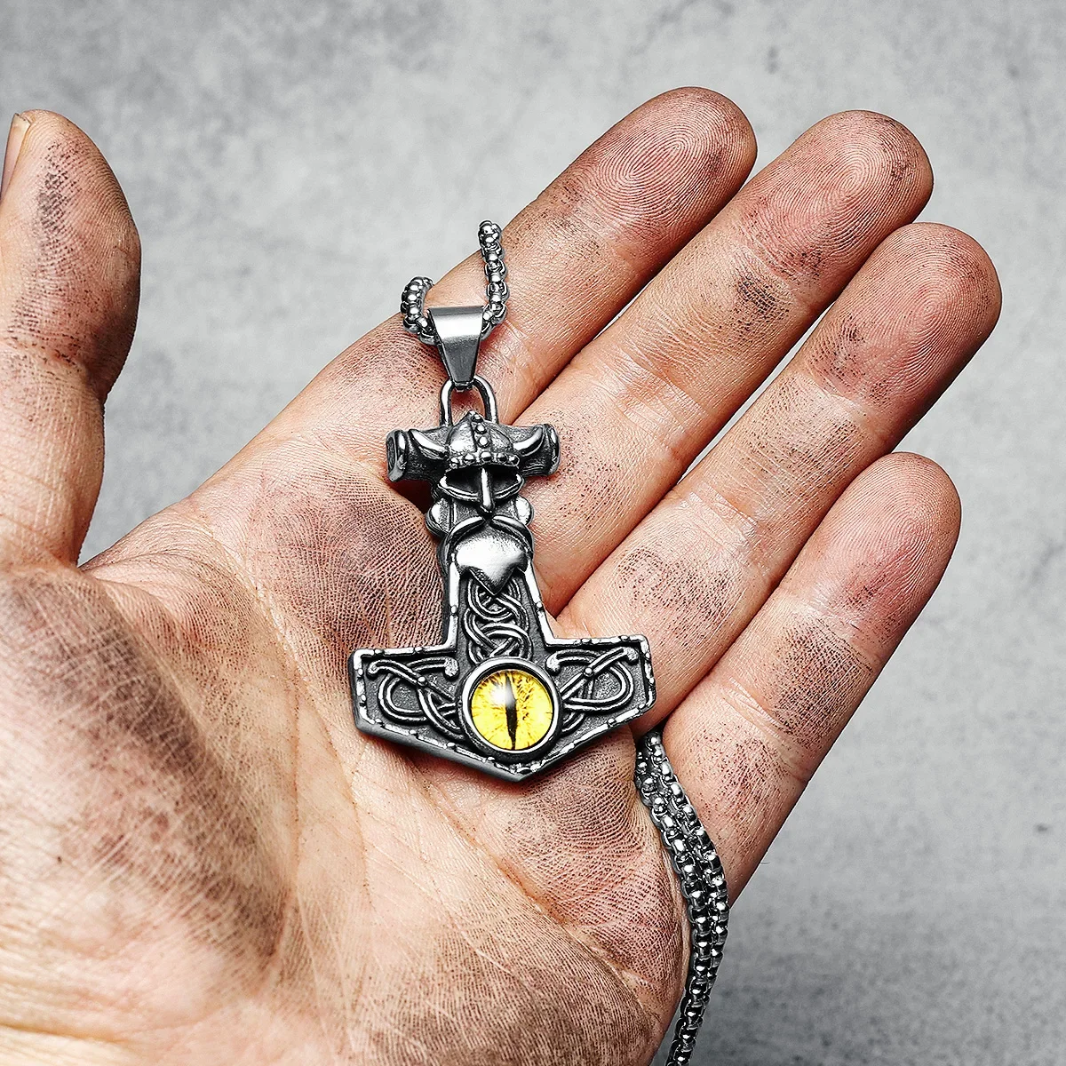 Fenrir Eye Viking Thor Hammer Pendant Nordic Stainless Steel Necklace Celtic Knot Helmet Men Chain Rock for Male Jewelry Gift