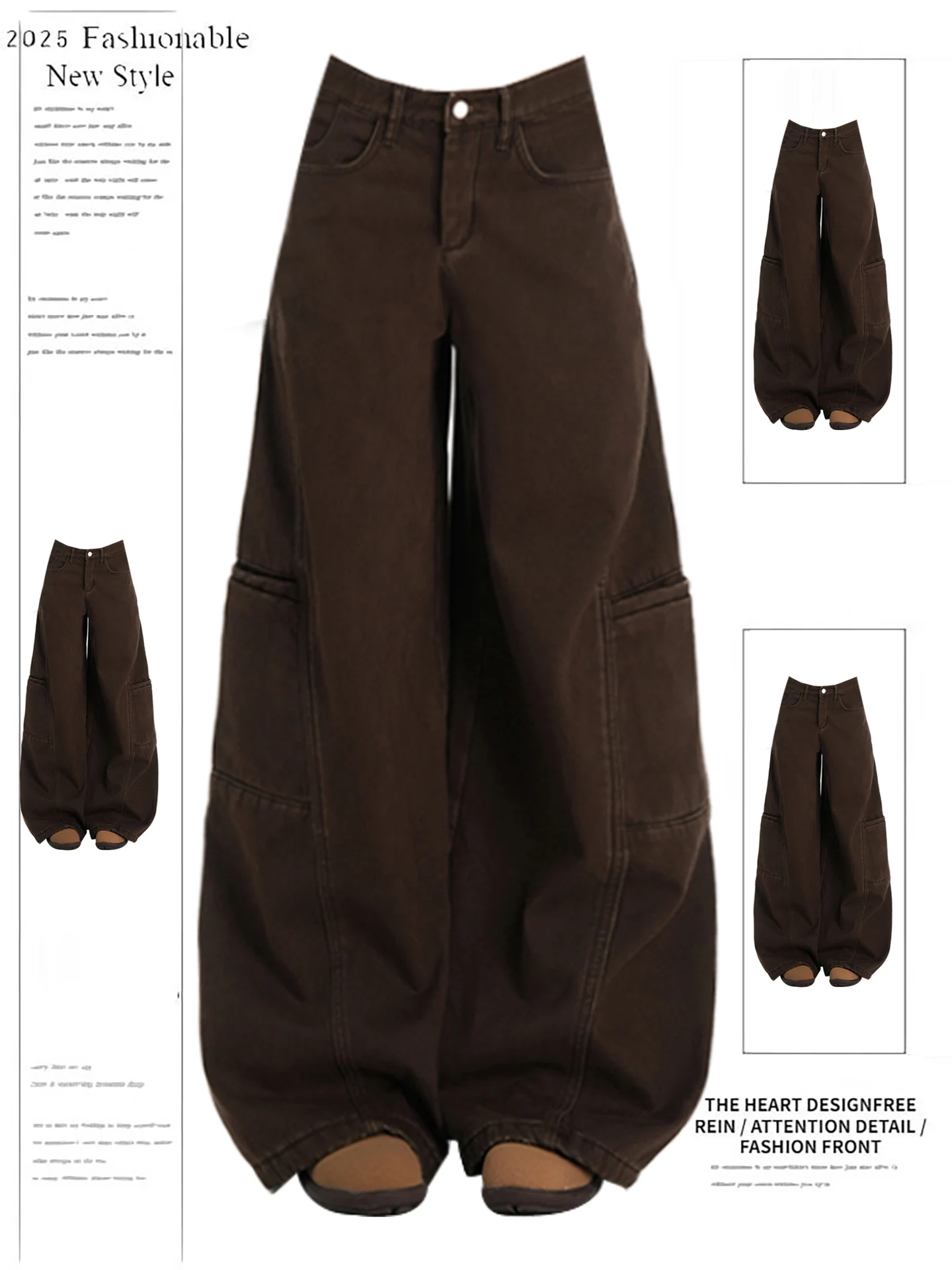 

American Style High Waist Loose Wide Leg Workwear Jeans Women's Brown Autumn Winter New Fashion Casual Comfortable Denim Pants