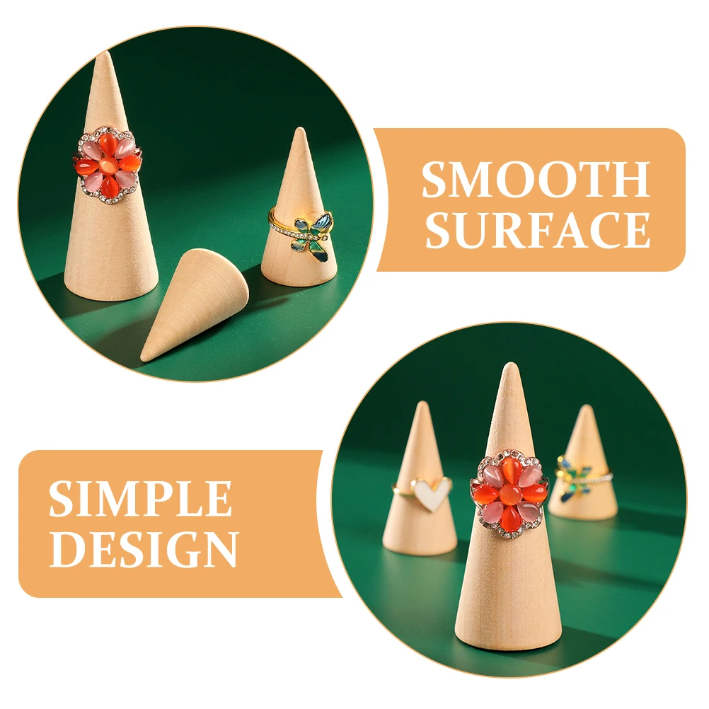 

6 Pcs Rings Display Base Holder for Jewelry Desktop Cone Stand Stands Unfinished Wood