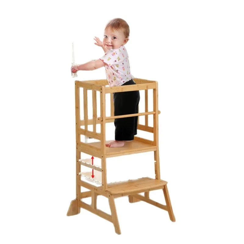Solid wood baby Montessori learning tower Adjustable height Baby washstand Foot stool Standing stool