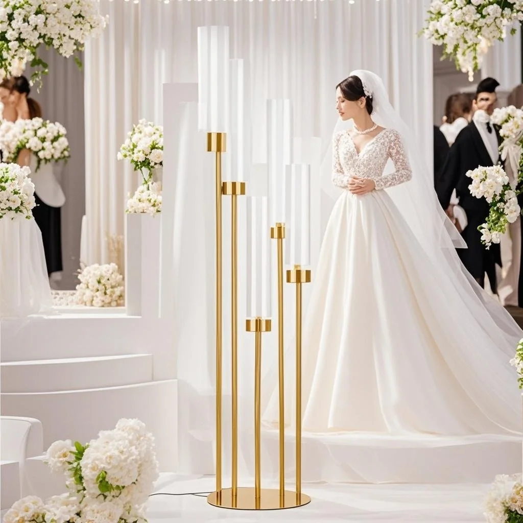 

Floor Candelabra 5 Arm Candle Holder, Candelabra Centerpieces for Tables, Metal Candlestick Set with Acrylic Lampsha