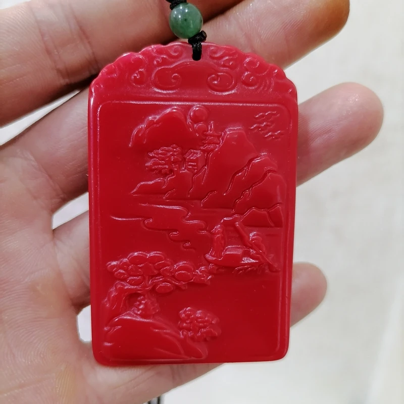 

Natural Chicken Blood Jade Hand Carved Landscape Pendant Fashion Boutique Jewelry Men's and Women's Necklace Gift Accessories