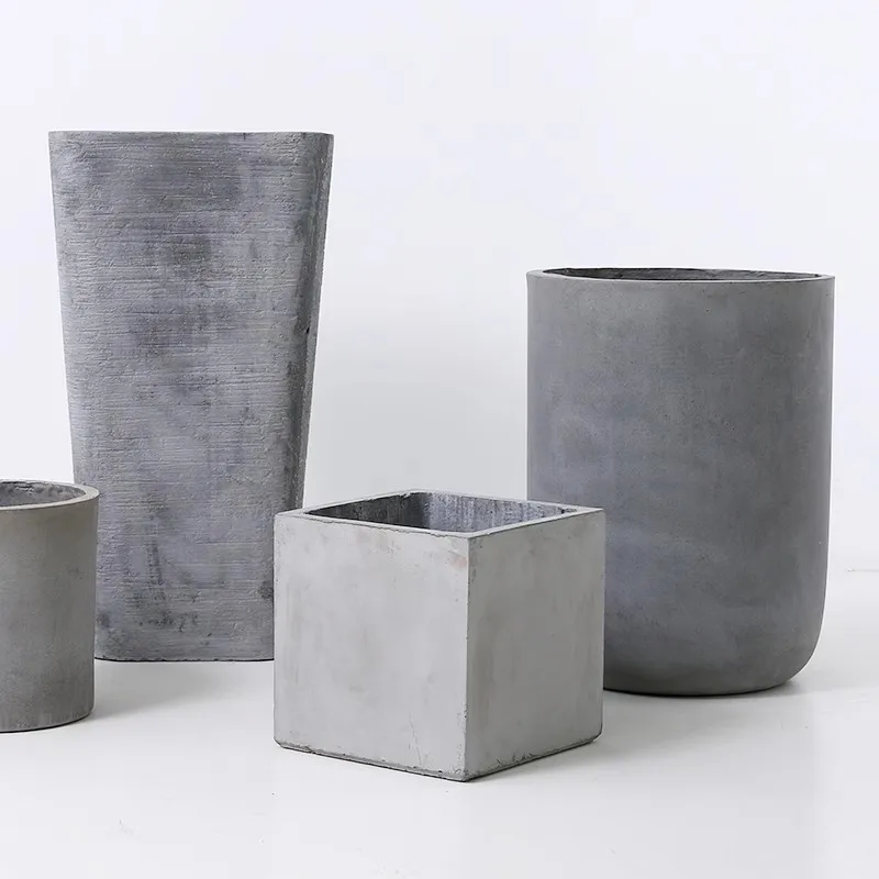 Nordic Green Plant Cement Flower Pot Simple Square Magnesium Clay Plant Vase Hotel Villa Homestay Floor Decoration Piece