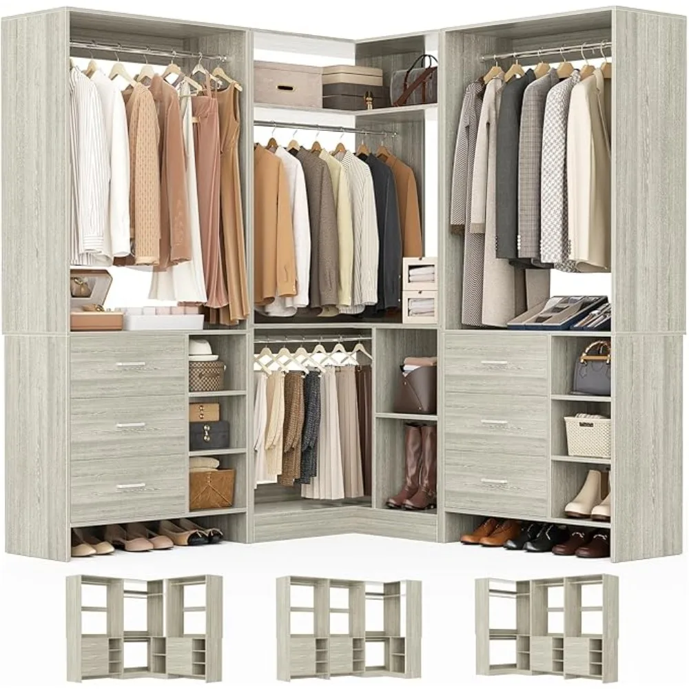 Closet System, 4 Hanging Rods & Corner Tower, Corner Closet System with Hanging,92.6