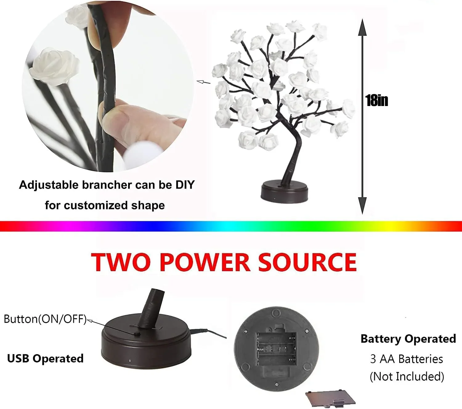 Luces LED de árbol de flores rosas, lámpara de mesa colorida con control remoto USB, decoración interior para el hogar, dormitorio, boda, navidad,