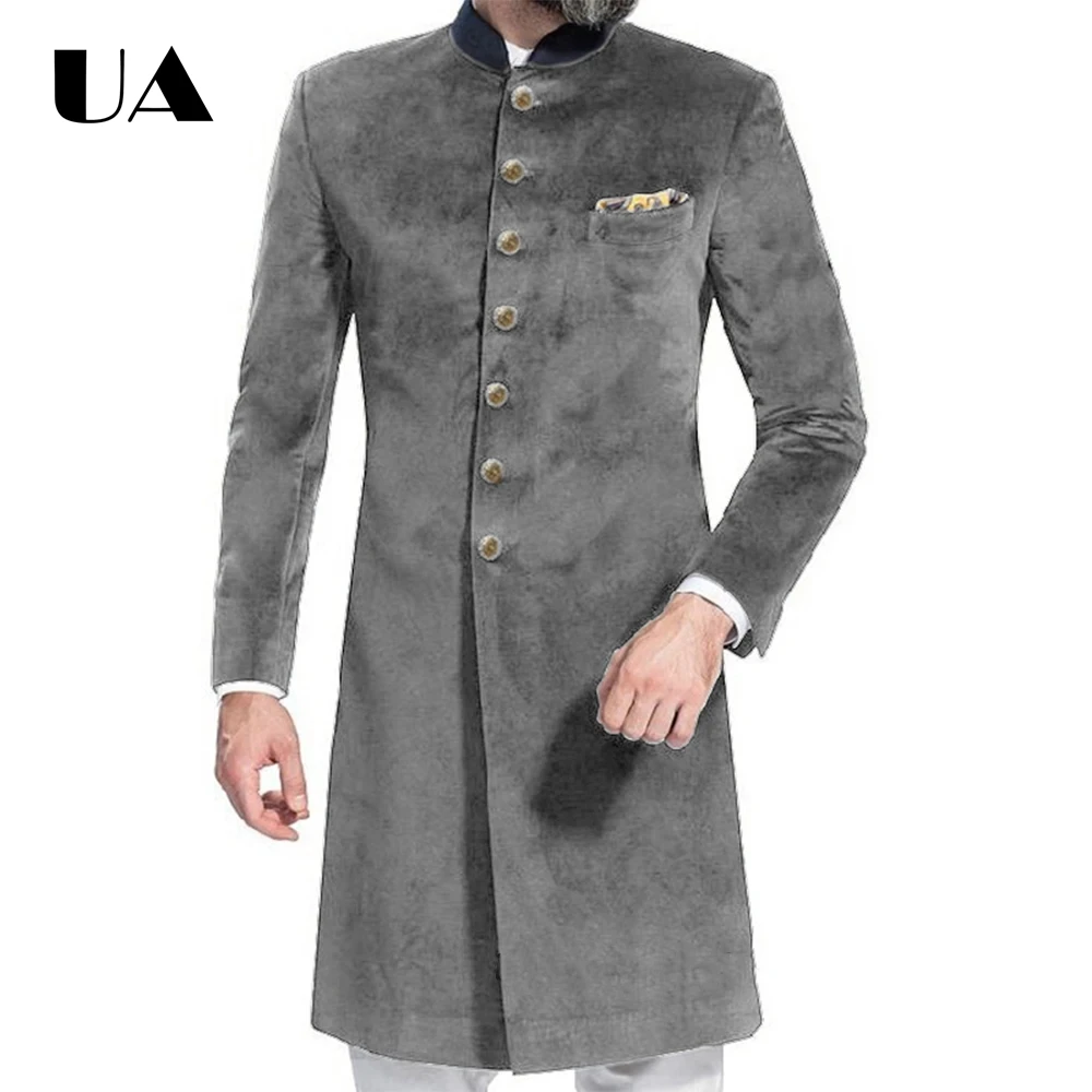 Afrikaanse stijl fluwelen pak jas voor mannen, halve opstaande kraag jasje XXS-7XL herfst heren formeel pak bruiloft bruidegom pak blazer