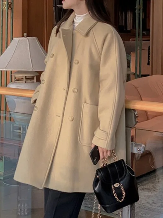 

Зимнее шикарное двубортное свободное пальто с кукольными рукавами, женское модное пальто с большим дизайном, шерстяное пальто Jaet Street Sle, прямой крой