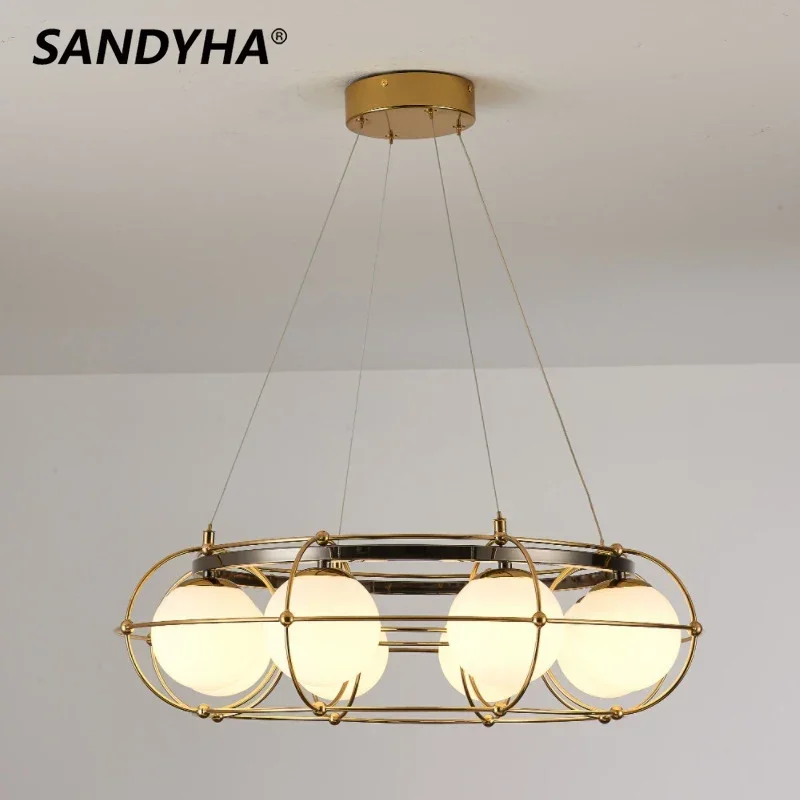 SANDYHA Creative LED Pendant Lights Modern Minimalist Glass Ball Chandelier for Stylish Living Room and Dining Table Lighting