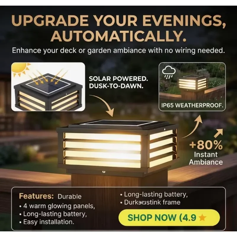 Waterproof Solar Fence Light Outdoor Easy Install Column Lamp for Main Door Decoration Garden Pathway Security Lighting