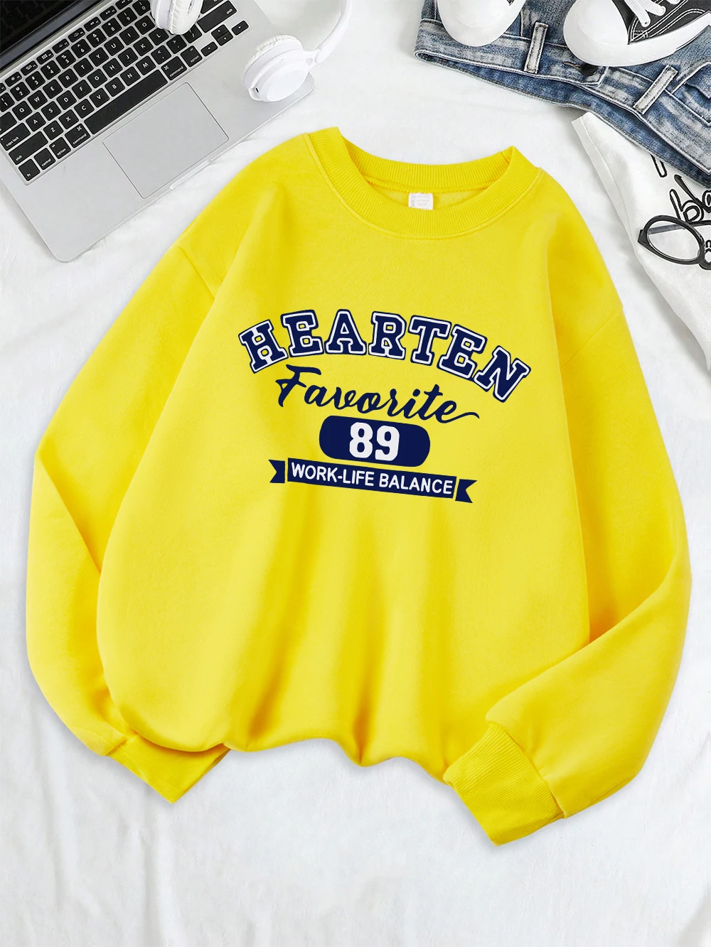 

Hearten Work-Life Balance Prints Sweatshirts Women Loose Casual Hoodies Fleece Warm Crewneck Clothes Winter Comfortable Pullover