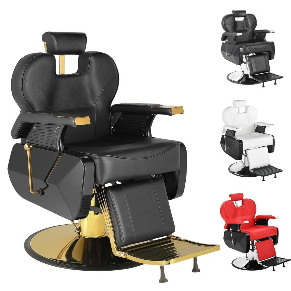 

Black Gold Barber Chairs for Barbershop, Hydraulic Reclining Barbershop Chair, All Purpose Beauty Shampoo Tattoo Pedicure,360 De