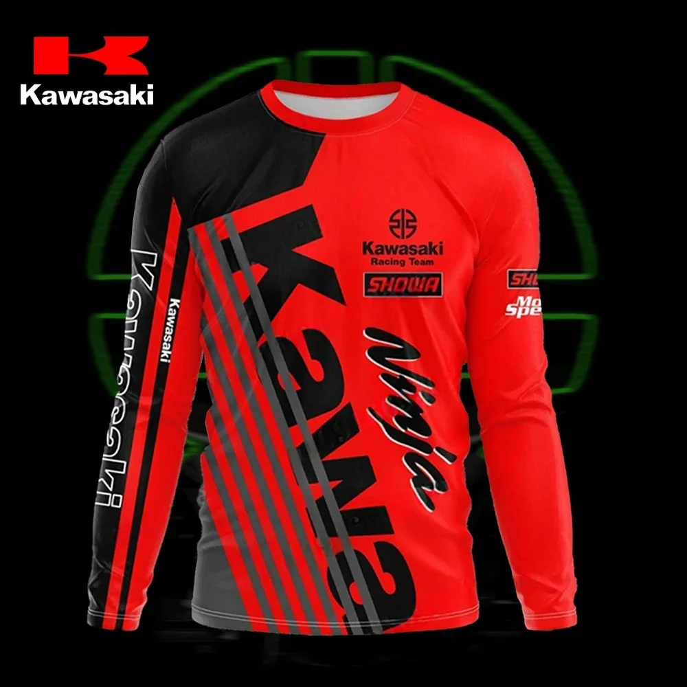 

Kawasaki мотоциклетная гоночная команда для мужчин и женщин футболка с круглым вырезом с длинным рукавом уличный стиль мото фанаты винтажные быстросохнущие топы для мотокросса