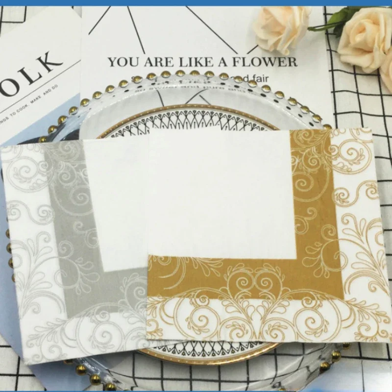 20pcs/Pac 2-Ply 33cm Two Colours European Lace Colourful Printed Napkins Hotel Wedding Party Folding Paper Napkin Mouthcloths