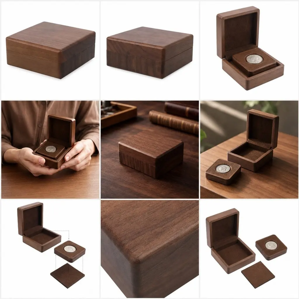 Wooden Holder Case Medal Display Box Soft Cushioned Interior Dust Proof Flip Top Design for Badge Collectors