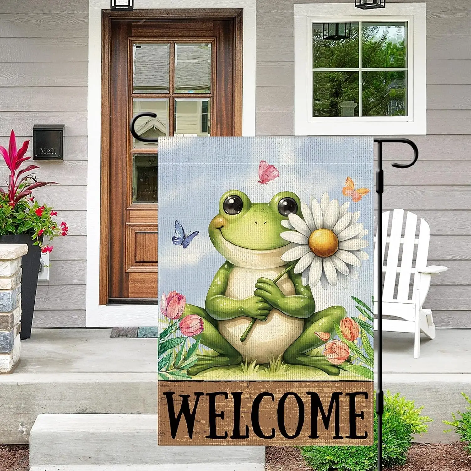 DLZDN Welcome Spring Frog Floral Garden Flag 12×18 Inch Double Side Vertical Burlap Farmhouse Yard Sign Seasonal Outdoor Dec EEZ