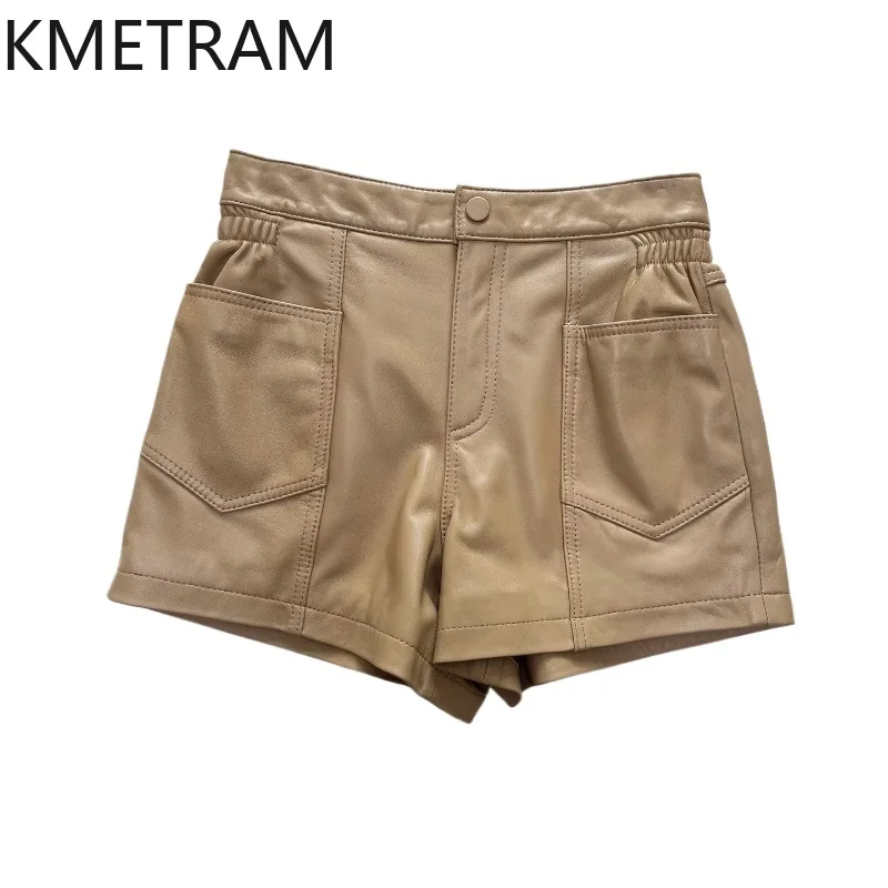 KMETRAM 100% Top Layer Sheepskin Shorts for Woman Genuine Leather Mini Wide Leg Short Autumn Women' S Clothes 2025 шорты женские