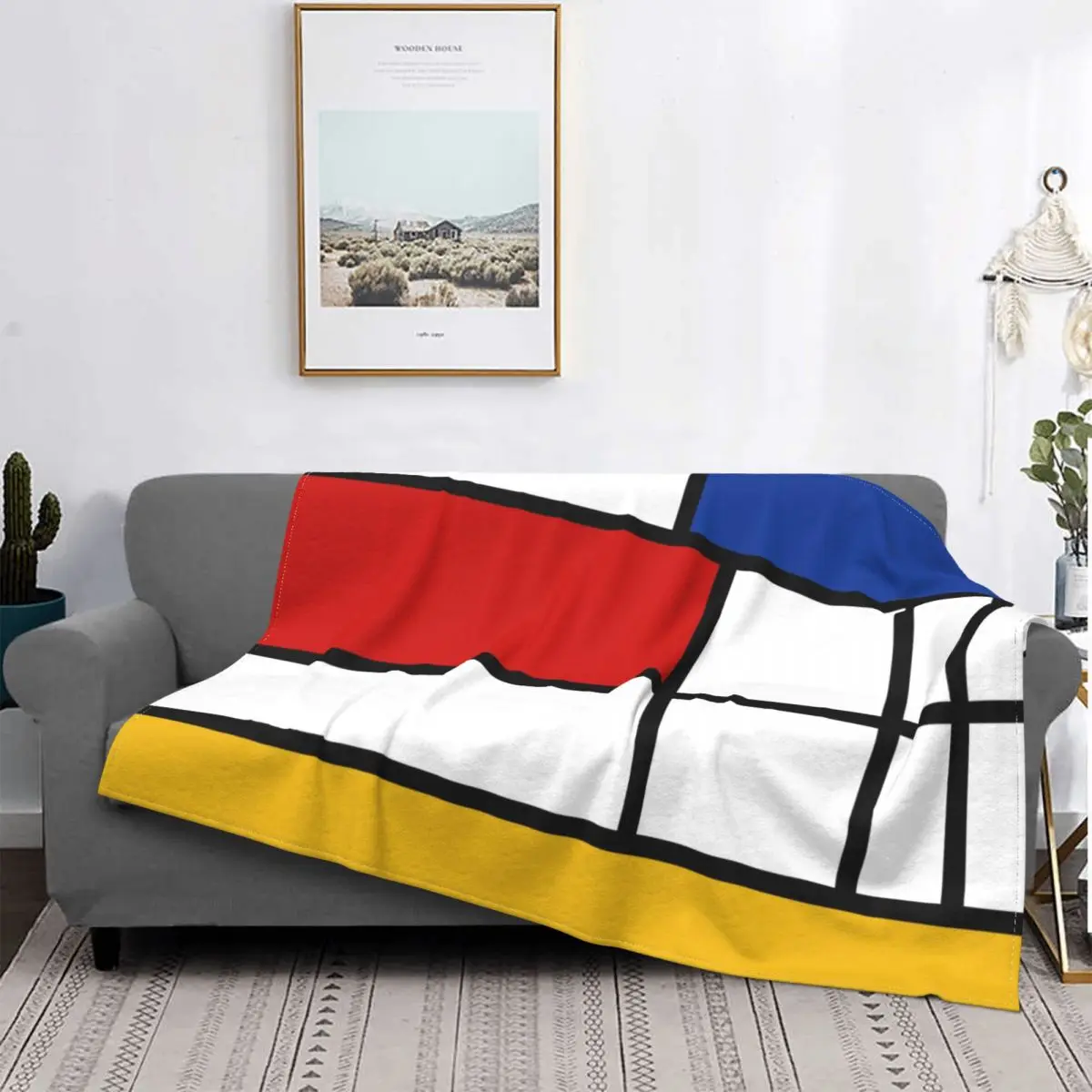 De Stijl Piet Mondrian Plaid Blanket Soft Fleece Spring Warm Flannel Geometric Modern Throw Blankets for Sofa Car Bedding Quilt