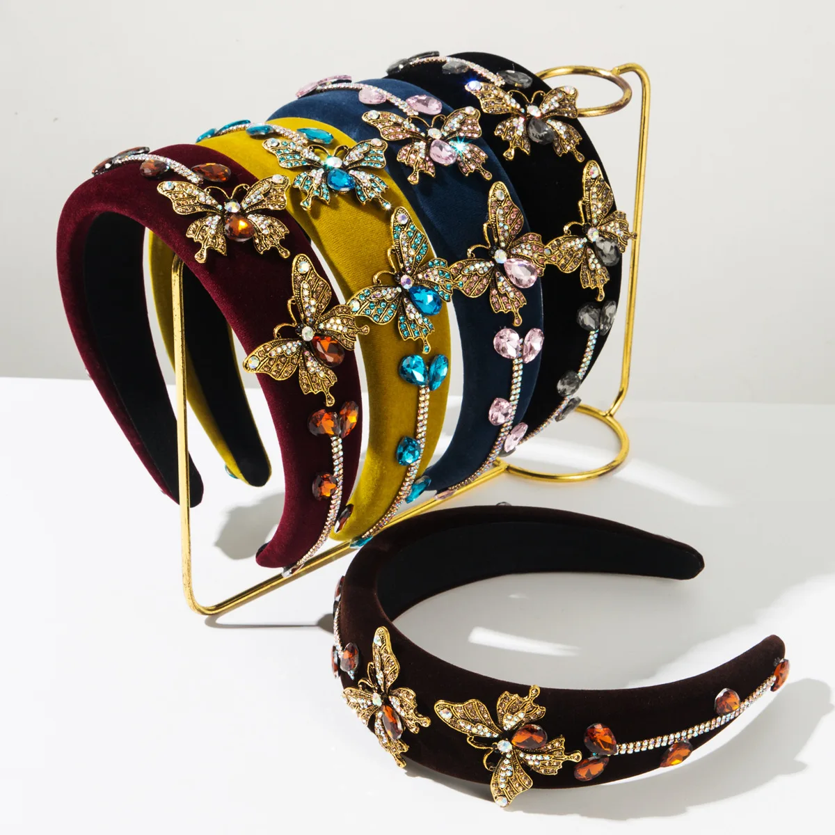 

European and American Baroque Retro Heavy Craft Full Diamond Velvet Butterfly Headband for Women Elegant Wide Hair Accessory