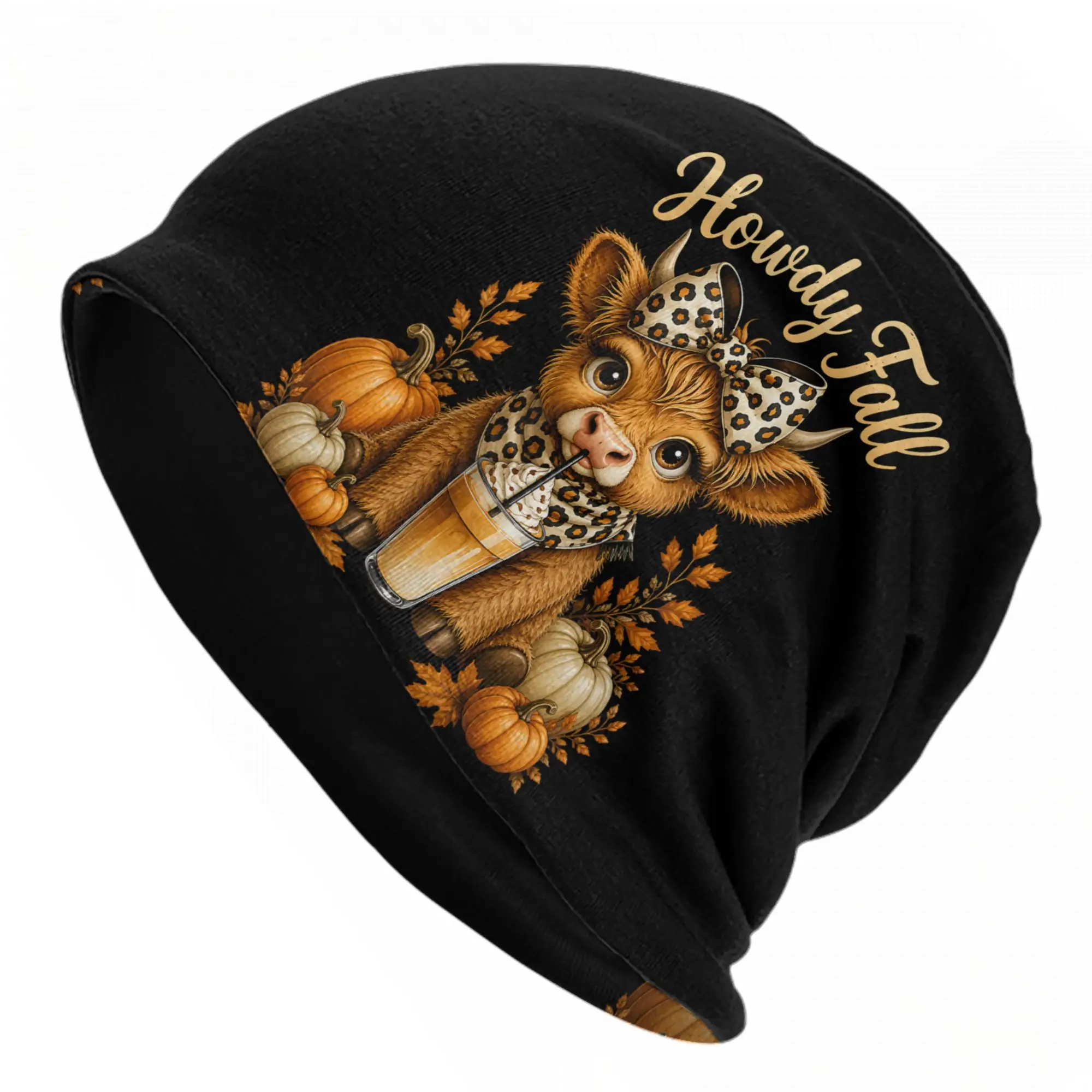 Howdy Fall Highland Thanksgiving Cap Pumpkin Hip Hop Men Women Outdoor Skullies Beanies Hat Summer Warm Multifunction Bonnet Hat
