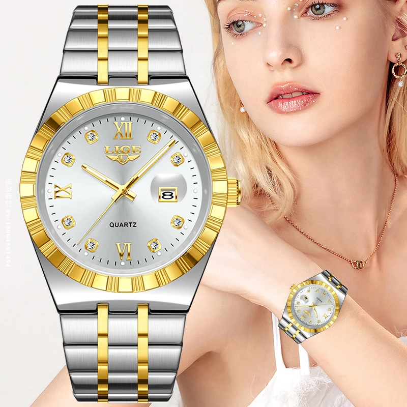 LIGE 2025 TOP women quartz watches simple luxury luminous stainless steel calendar waterproof Ladies Watch reloj de mujer+BOX