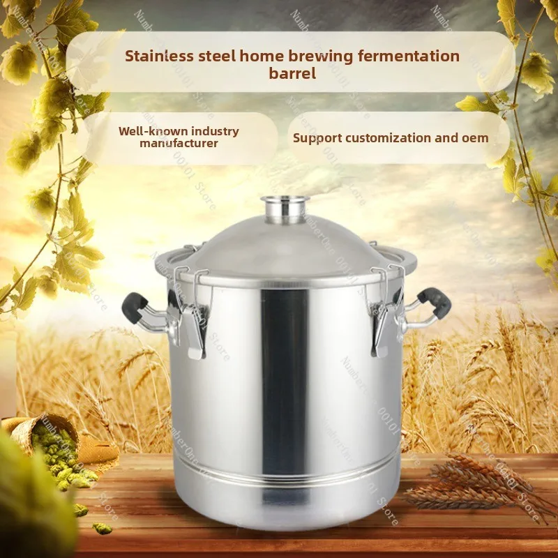 Stainless Steel Home Brewing Fermentation Barrel, Thickened Sealed Beer Brewing Tank with Spherical Lid Moisture-Proof Design