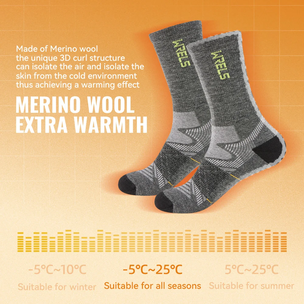 WRELS 1/2/3 Pairs Merino Wool Hiking Socks Breathable Anti Odor Running Socks Antibacterial Elasticity Outdoor Climbing Socks
