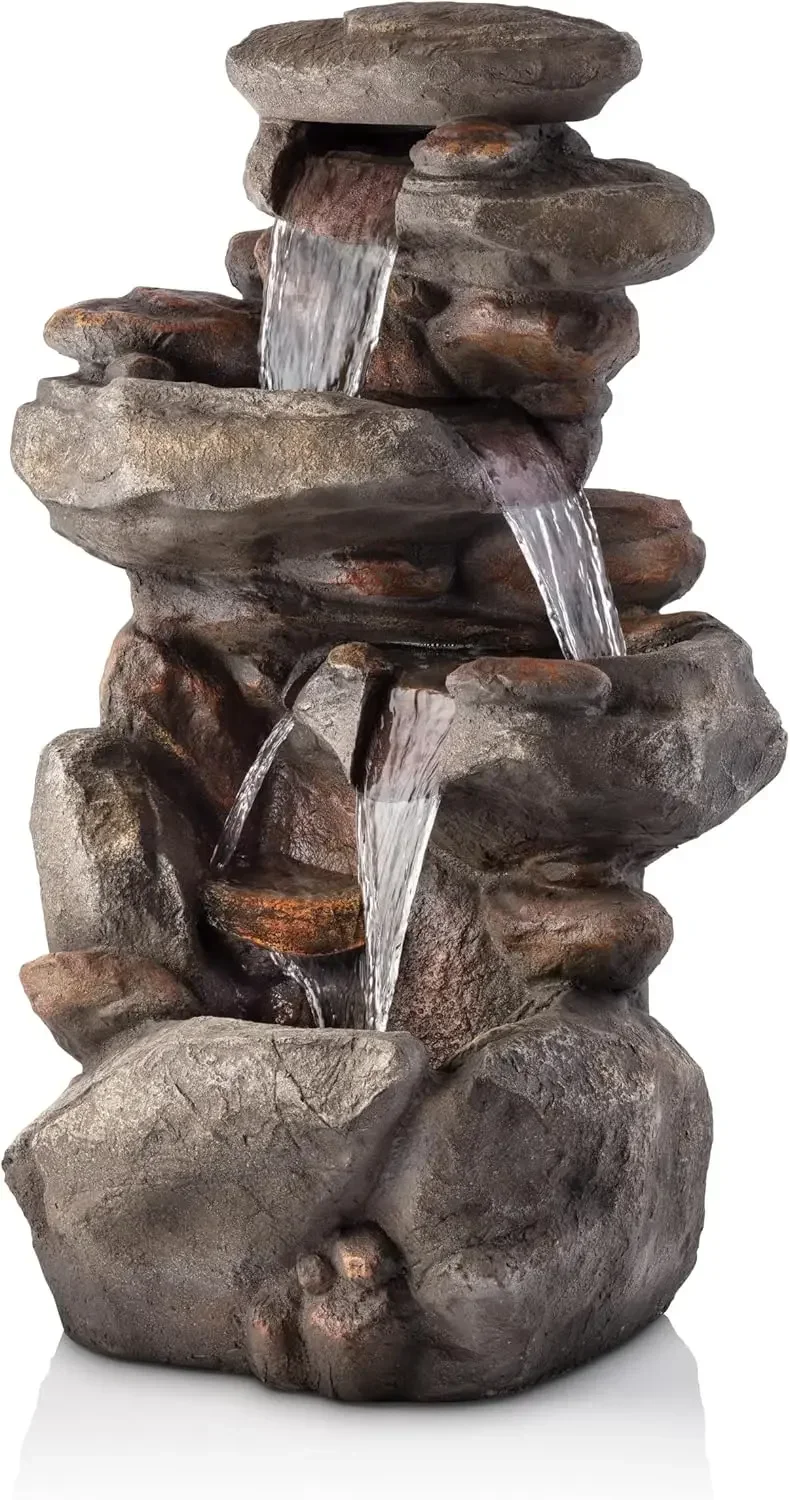 

%A for WIN316 4-Tiered Outdoor Floor Rock Water Fountain for Garden or Patio with Natural Stone Look, Light Gray
