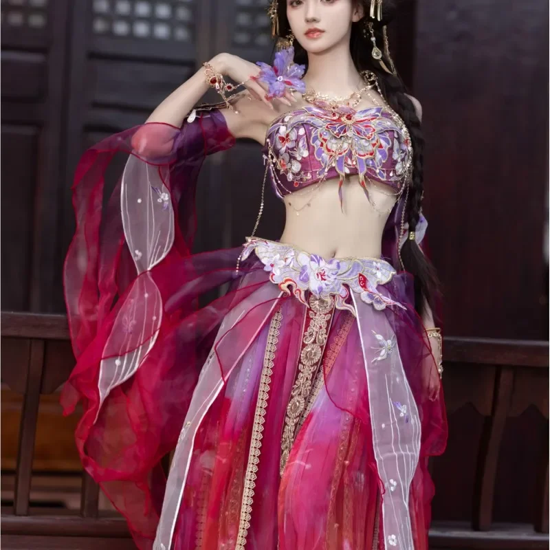 Exotic stand cut embroidery Chebule waist length streamer trouser skirt feathered cuff dress 2025 National style design clothing