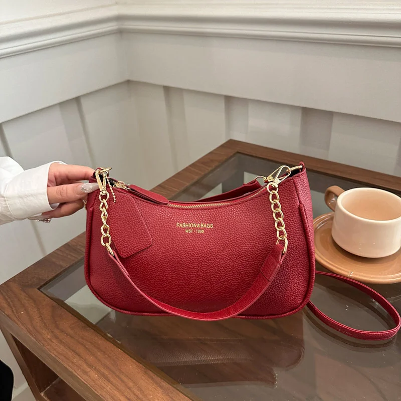 حقيبة كروس للنساء بحزام قابل للتعديل على شكل هلال حقيبة كتف من جلد البولي يوريثان بسحاب للإغلاق حقيبة يد كاجوال للسفر والعمل #5