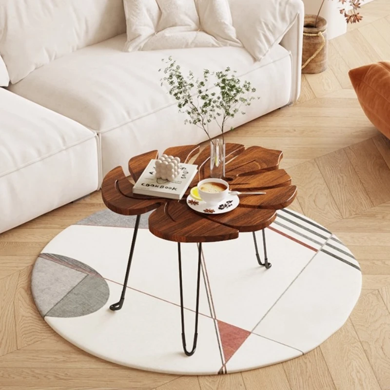 

‌Modern Foldable Teakwood Side Table，Turtle Leaf Design Coffee Table,Multifunctional Window Seat FloorTable,Minimalist HomeDecor