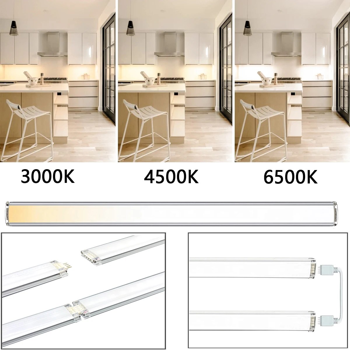 Tuya 와이파이 스마트 언더 캐비닛 LED 조명 키트 CCT 3 색 밝기 조절 DC12V 주방 옷장 카운터 램프 원격/앱/음성 제어, 밝기 조절 스마트 조명