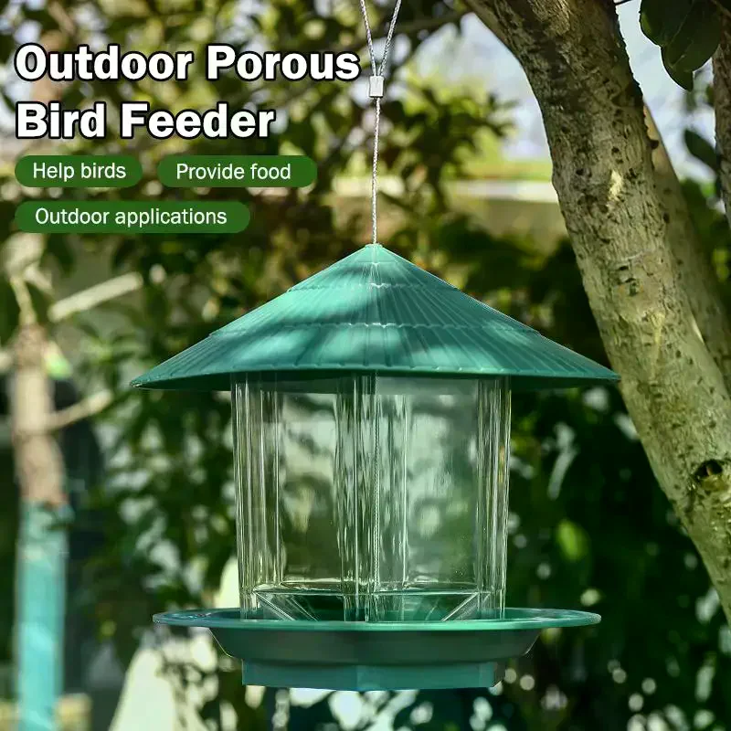 /TPz/Garden Gazebo Hanging  Bird Feeder Outdoor Container With Hang Rope Pet Birds Feeding House Type Bird Feeder Waterproof view 4