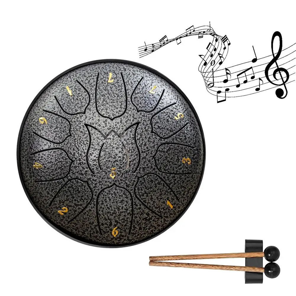 6 Inch 11 Tone Ethereal Drums Steel Rain Drum For Outside Garden Hand Pan Drum Drumstick Percussion Music Instrument Tambourine