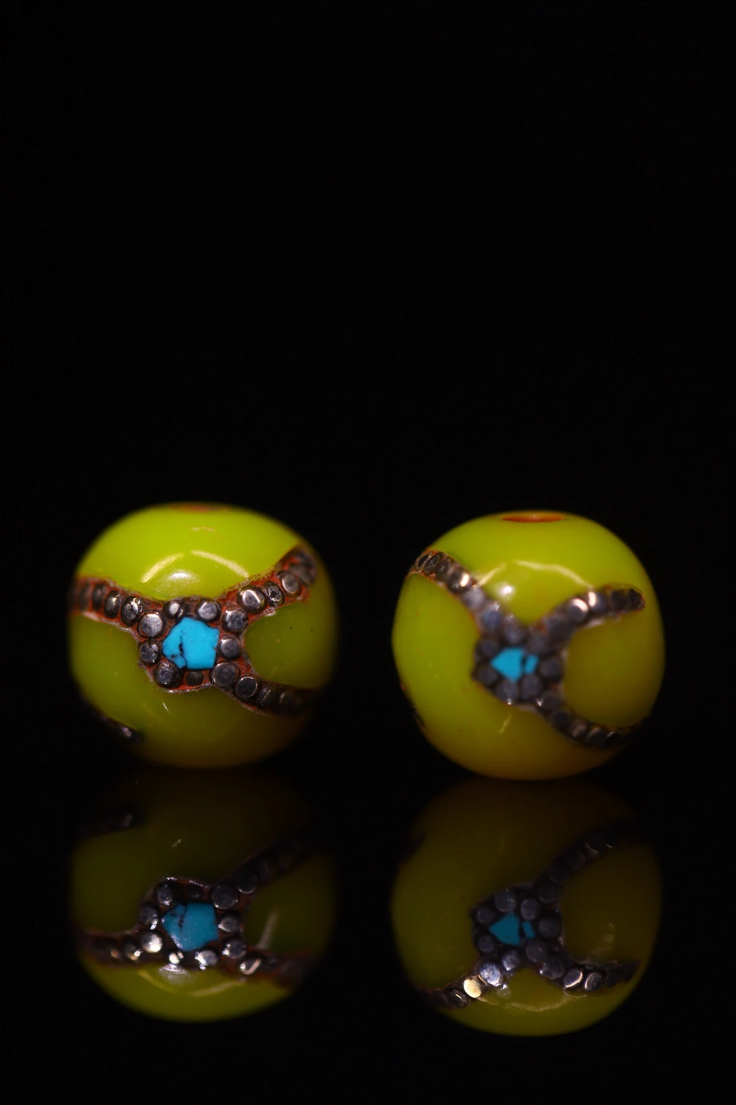 Beeswax Tibetan Silver filigree Mosaic Turquoise Buddha beads Pendant Amulet Dharam Amass wealth Town house Exorcism