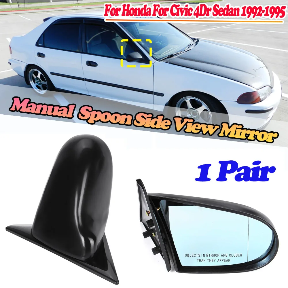 2pcs Manual Adjustable Spoon Style Car RearView Wing Side View Mirror Cover For Honda For Civic 4Dr Sedan 1992 1993 1994 1995