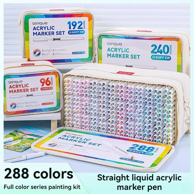 Languo96/192 Color Direct Liquid Acrylic Marker Pen Set, Including Replacement Nibs, Student DIY Graffiti Painting Pens