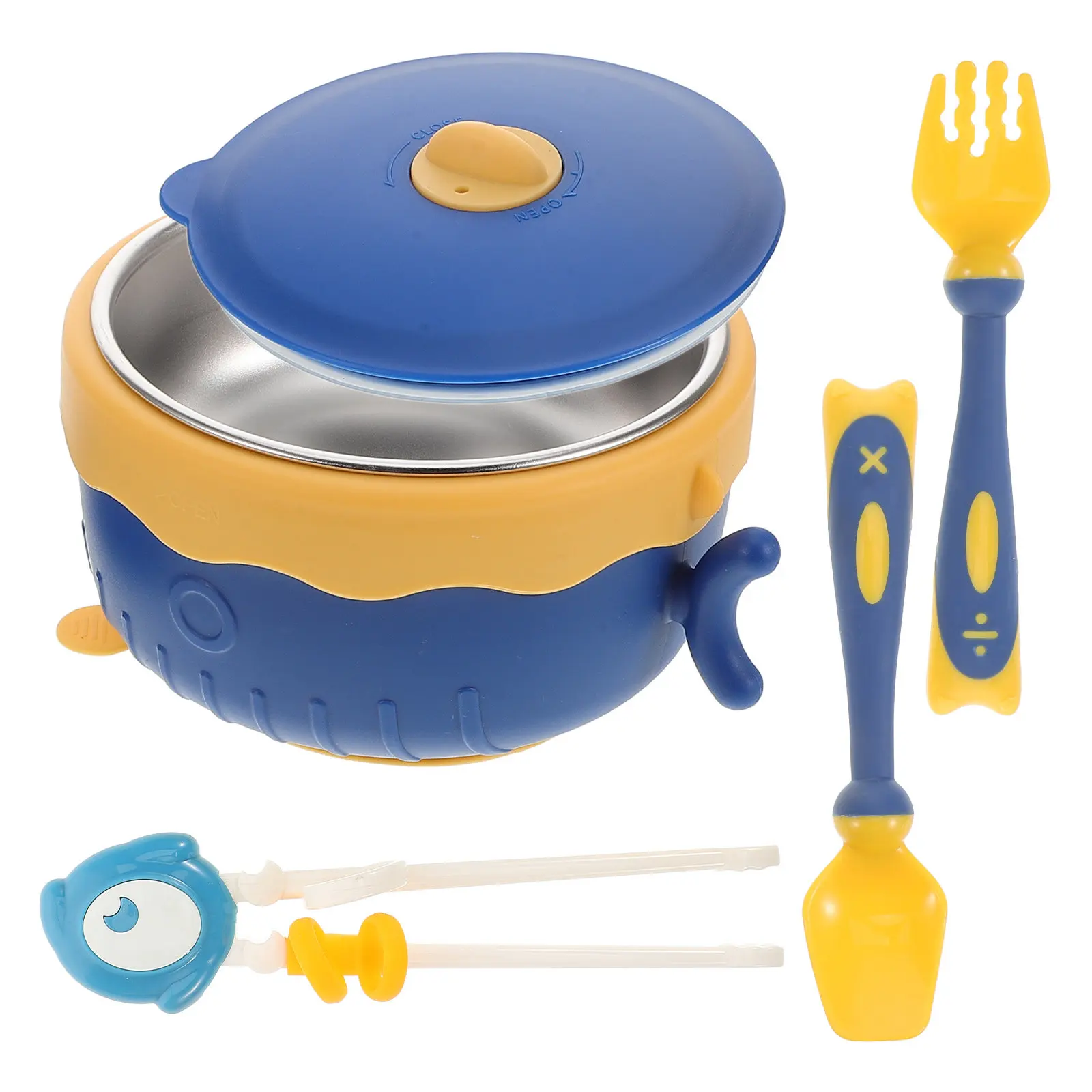 

4Pcs 316 Stainless Steel Baby Feeding Bowl Set Detachable Water-Filled Insulation Suction Base Toddler Mealtime Set Sky Blue