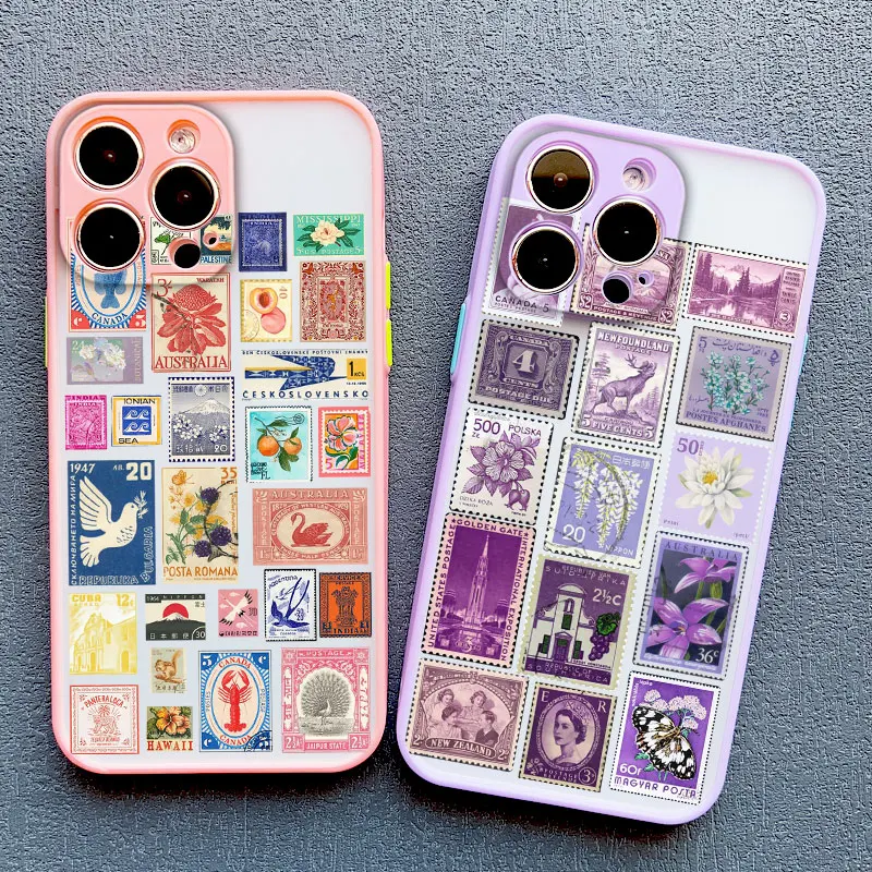 

Vintage Stamp Puzzle Phone Case for iPhone 12 11 13 Mini Pro Max 14 15 16 Pro Max Plus XR XS X 7 8 Plus SE Shockproof Back Cover