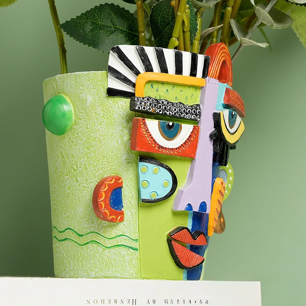 Abstrakter Gesichts-Blumentopf Dekorativer Pflanzkübel Picasso-Vasen Balkon Sukkulenten-Pflanzenhalter Ornament Heim-Garten-Deko-Accessoire – Detail 6