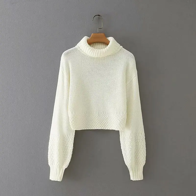 Turtleneck Sweaters White Za Woman Autumn Winter New  Fashion Simple Pullovers Long Sleeve Knitted Korean Tops Loose Jumpers