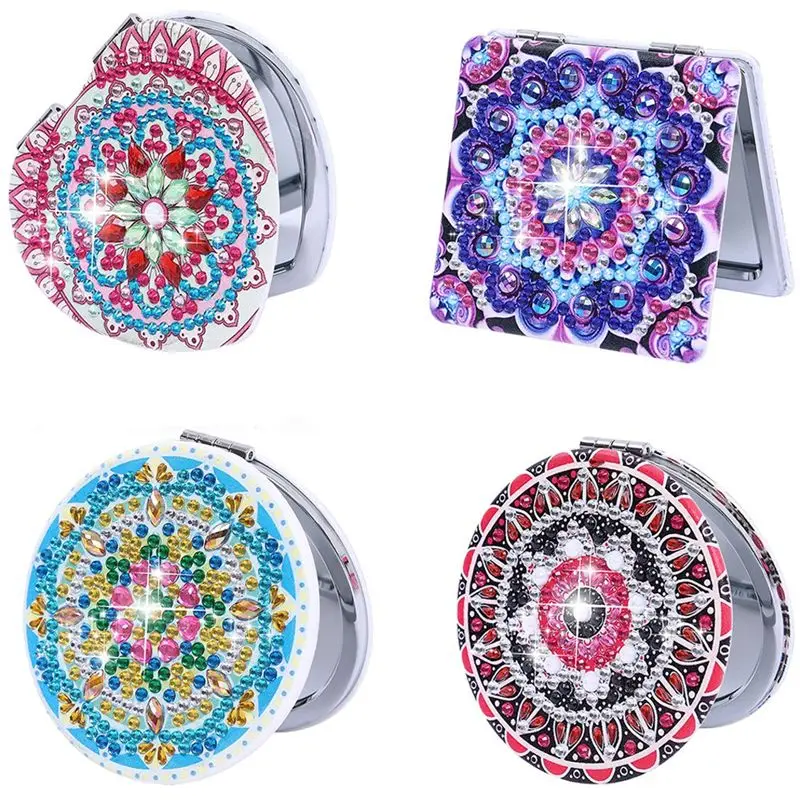 【ELEVATE LIFE】4Pcs Mirror DIY Pocket Mirror Portable Magnifying Folding Mirror for Women Girls ABDD